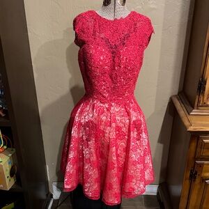 Vibrant Red Lace Dress
